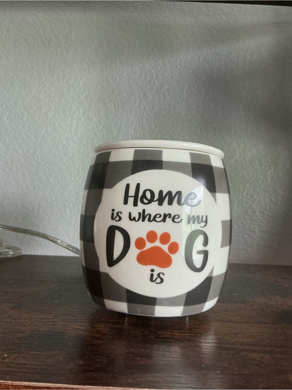 Pink Zebra Simmer Pot Wax Warmer with Black & White Plaid and Orange Paw